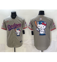 Men Los Angeles Dodgers Team Big Logo Grey Hello Kitty Night 2025 World Series Champions Patch Stitched Baseball Jersey Men Los Angeles Dodgers Team Big Logo Grey Hello Kitty Night 2025 World Series Champions Patch Stitched Baseball Jersey
