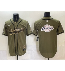 Men Los Angeles Dodgers Team Big Logo Olive 2026 Armed Forces Day Stitched Baseball Jersey