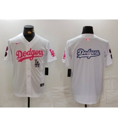 Men Los Angeles Dodgers Team Big Logo White Pink Vin  26 Kobe Patch Stitched Baseball Jersey 0