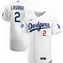 Men Los Angeles Dodgers Tommy Lasorda White Flex Base Jersey