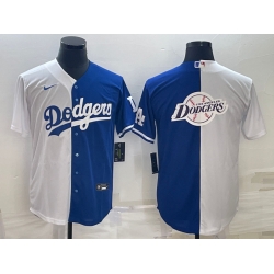 Men Los Angeles Dodgers White Blue Split Team Big Logo Cool Base Stitched Baseball Jersey