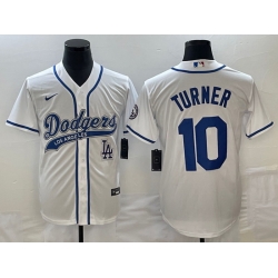 Men's Los Angeles Dodgers #10 Justin Turner White With Patch Cool Base Stitched Baseball Jersey