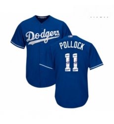 Mens Los Angeles Dodgers 11 A J Pollock Authentic Royal Blue Team Logo Fashion Cool Base Baseball Jersey 