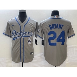 Men's Los Angeles Dodgers #24 Kobe Bryant Grey With Patch Cool Base Stitched Baseball Jersey