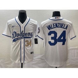 Men's Los Angeles Dodgers #34 Fernando Valenzuela Number White With Patch Cool Base Stitched Baseball Jersey