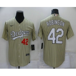 Men's Los Angeles Dodgers #42 Jackie Robinson Cream Pinstripe Stitched MLB Cool Base Nike Jersey