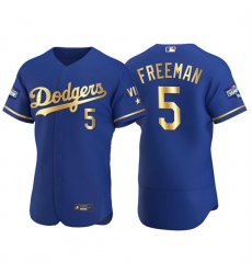 Men's Los Angeles Dodgers #5 Freddie Freeman Royal Golden Flex Base Stitched Jersey