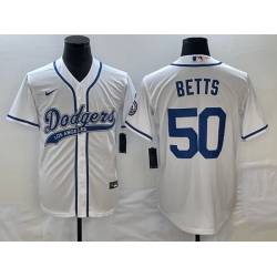 Men's Los Angeles Dodgers #50 Mookie Betts White With Patch Cool Base Stitched Baseball Jersey