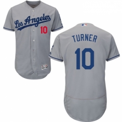 Mens Majestic Los Angeles Dodgers 10 Justin Turner Grey Flexbase Authentic Collection MLB Jersey