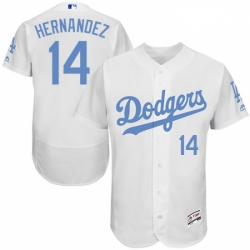 Mens Majestic Los Angeles Dodgers 14 Enrique Hernandez Authentic White 2016 Fathers Day Fashion Flex Base Jersey