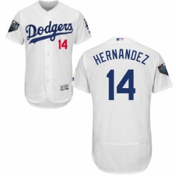 Mens Majestic Los Angeles Dodgers 14 Enrique Hernandez White Home Flex Base Authentic Collection 2018 World Series Jersey