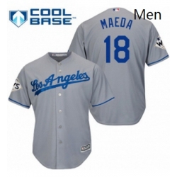 Mens Majestic Los Angeles Dodgers 18 Kenta Maeda Replica Grey Road 2017 World Series Bound Cool Base MLB Jersey