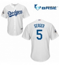 Mens Majestic Los Angeles Dodgers 5 Corey Seager Replica White Home 2017 World Series Bound Cool Base MLB Jersey