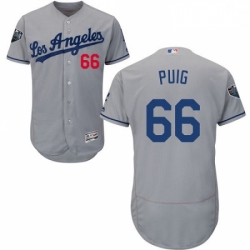 Mens Majestic Los Angeles Dodgers 66 Yasiel Puig Grey Road Flex Base Authentic Collection 2018 World Series Jersey