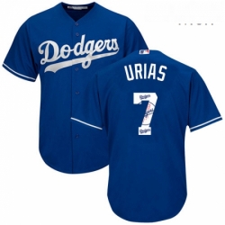 Mens Majestic Los Angeles Dodgers 7 Julio Urias Authentic Royal Blue Team Logo Fashion Cool Base MLB Jersey