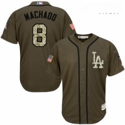 Mens Majestic Los Angeles Dodgers 8 Manny Machado Authentic Green Salute to Service MLB Jersey 