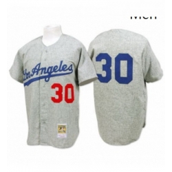 Mens Mitchell and Ness 1963 Los Angeles Dodgers 30 Maury Wills Replica Grey Throwback MLB Jersey