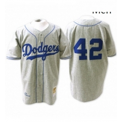 Mens Mitchell and Ness Los Angeles Dodgers 42 Jackie Robinson Authentic Grey Throwback MLB Jersey