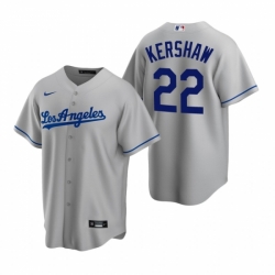 Mens Nike Los Angeles Dodgers 22 Clayton Kershaw Gray Road Stitched Baseball Jerse