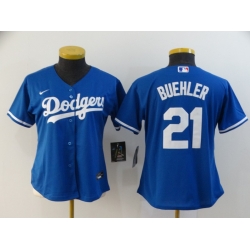 Women Dodgers 21 Walker Buehler Royal Women 2020 Nike Cool Base Jersey