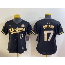 Women Los Angeles Dodgers 17 Shohei Ohtani Black Gold 2024 World Series Vin  26 Kobe Patch Limited Stitched Baseball Jersey 28Run Small 29