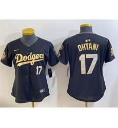 Women Los Angeles Dodgers 17 Shohei Ohtani Black Gold 2024 World Series With Fernando Memorial Patch Limited Stitched Baseball Jersey 