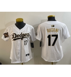 Women Los Angeles Dodgers 17 Shohei Ohtani White Gold 2025 World Series Champions Patch Limited Stitched Baseball Jersey 
