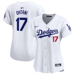 Women Los Angeles Dodgers 17 Shohei Ohtani White Stitched Jersey 28Run Small 29