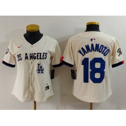 Women Los Angeles Dodgers 18 Yoshinobu Yamamoto Cream Stitched Jersey 3