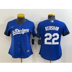 Women Los Angeles Dodgers 22 Clayton Kershaw Royal City Connect Stitched Baseball Jersey Run Small