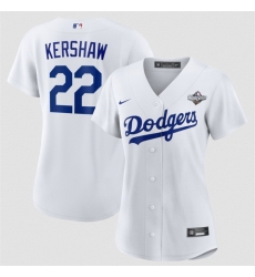 Women Los Angeles Dodgers 22 Clayton Kershaw White 2025 World Series Home Cool Base Stitched Baseball Jersey 