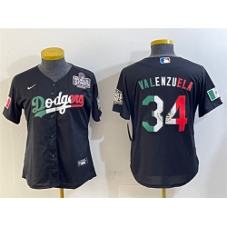 Women Los Angeles Dodgers 34 Toro Valenzuela Black Mexico 2024 World Series Cool Base Stitched Jersey