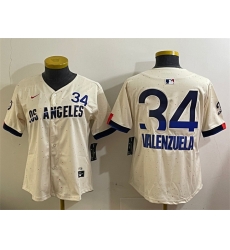 Women Los Angeles Dodgers 34 Toro Valenzuela Cream 2024 City Connect Limited Stitched Baseball Jersey