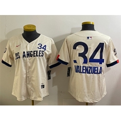 Women Los Angeles Dodgers 34 Toro Valenzuela Cream 2024 City Connect Limited Stitched Baseball Jersey