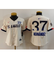 Women Los Angeles Dodgers 37 Teoscar Hern E1ndez Cream 2024 City Connect Limited Stitched Jersey