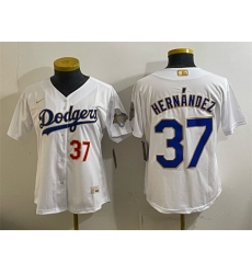 Women Los Angeles Dodgers  37 Teoscar Hernandez White 2026 Gold Collection Stadium Stitched Baseball Jersey Run Small