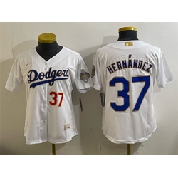 Women Los Angeles Dodgers  37 Teoscar Hernandez White 2026 Gold Collection Stadium Stitched Baseball Jersey Run Small