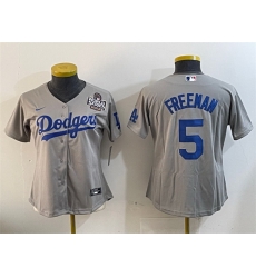 Women Los Angeles Dodgers 5 Freddie Freeman Grey 2024 World Series Cool Base Stitched Baseball Jersey 