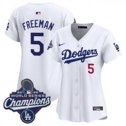 Women Los Angeles Dodgers 5 Freddie Freeman White 2025 World Series Champions Home Cool Base Stitched Baseball Jersey 
