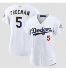 Women Los Angeles Dodgers  5 Freddie Freeman White 2026 Gold Collection Stadium Stitched Baseball Jersey  