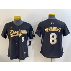 Women Los Angeles Dodgers 8 Enrique Hernandez Black Gold Limited Stitched Baseball Jersey 28Run Small 29