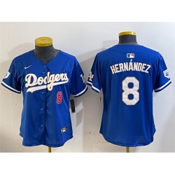 Women Los Angeles Dodgers 8 Enrique Hernandez Blue 2024 Jackie Robinson Patch Limited Stitched Baseball Jersey