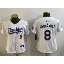 Women Los Angeles Dodgers 8 Enrique Hernandez White 2024 Jackie Robinson Patch Limited Stitched Baseball Jersey