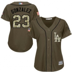 Women Los Angeles Dodgers Adrian Gonzalez Green Authentic Majestic Salute to Service MLB Jersey