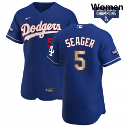 Women Los Angeles Dodgers Corey Seager 5 Gold Program Designed Edition Blue Flex Base Stitched Jersey