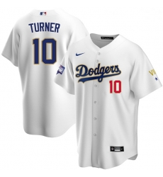 Women Los Angeles Dodgers Justin Turner 10 Championship Gold Trim White Limited All Stitched Flex Base Jersey