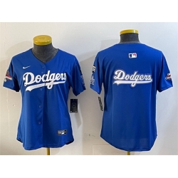 Women Los Angeles Dodgers Team Big Logo Royal 2024 World Series Champions With Fernando Memorial Patch Alternate Limited Stitched Baseball Jersey 28Run Sma