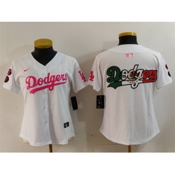 Women Los Angeles Dodgers Team Big Logo White Pink Vin  26 Kobe Patch Stitched Baseball Jersey