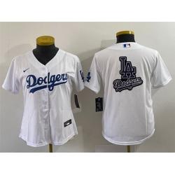 Women Los Angeles Dodgers White Team Big Logo Stitched Jersey  Run Small