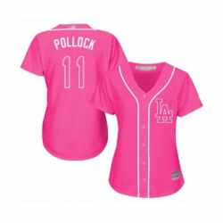 Womens Los Angeles Dodgers 11 A J Pollock Authentic Pink Fashion Cool Base Baseball Jersey 